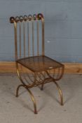 20th century gilt metal chair, in the Continental taste, with scroll back rest, mesh work seat and