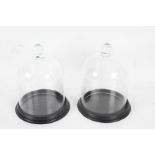 Two 20th century glass domes, with black plastic bases, 25cm tall approx., (2)