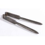 Pair of 19th Century steel nut crackers, of large proportions, 20m long
