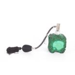 Malachite glass perfume atomiser, of square form with rose heads, 8cm square