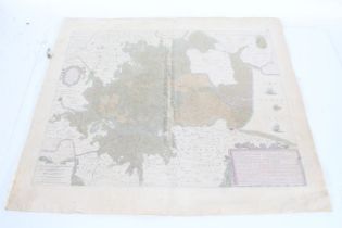 G. Valk and P. Schenk, hand coloured map of the Fennes, unframed, 54cm wide, 44cm high approx.