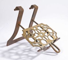 19th Century brass and steel trivet, with a central pierced star, 18.5cm wide