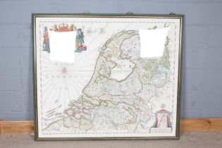 Very large embroidered map of Belgium, housed in a gilt decorated glazed frame, 139cm wide, 118cm