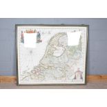 Very large embroidered map of Belgium, housed in a gilt decorated glazed frame, 139cm wide, 118cm