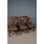 Set of six Victorian mahogany balloon back dining chairs, with green upholstered drop in seats (6)