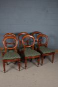 Set of six Victorian mahogany balloon back dining chairs, with green upholstered drop in seats (6)