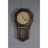 Early 20th century drop dial wall clock, the dial with roman numerals, twin train movement, 79cm