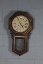 Early 20th century drop dial wall clock, the dial with roman numerals, twin train movement, 79cm