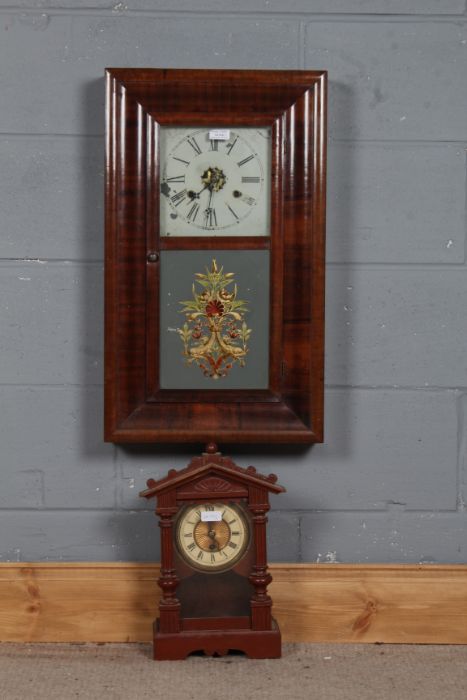 19th century American wall clock, by E.N.Welch of Forestville, and a wooden cased mantel clock (2)