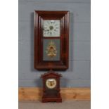 19th century American wall clock, by E.N.Welch of Forestville, and a wooden cased mantel clock (2)