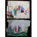 Two 19th century Chinese figural polychrome pith paper paintings, unframed and a/f (2)