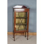 Edwardian mahogany and inlaid display cabinet, having single astragal glazed door enclosing two