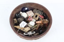 African carved wooden bowl, with contents of bijouterie and jewellery etc., the bowl 26cm