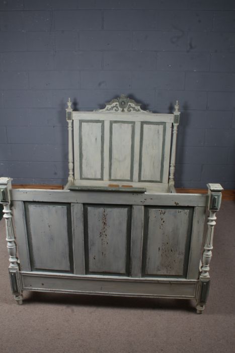 French style shabby chic small double bed frame, with foliate pediment, 202cm long, 131cm wide