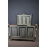 French style shabby chic small double bed frame, with foliate pediment, 202cm long, 131cm wide