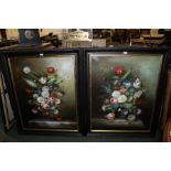 A pair of 20th century still life studies of flowers, one indistinctly signed, oil on canvas, 90cm x