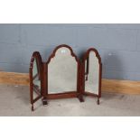 Mahogany triptych folding dressing table mirror, with arched frame, 60cm tall