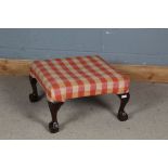 Mahogany foot stool, of square form, raised on claw on ball legs, 55cm square
