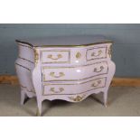 20th century French commode chest, of bombe form, in lilac, with gilt metal drawer fronts and