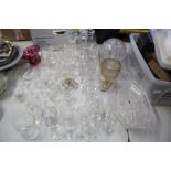 Collection of 19th century and later glass, to include a jar and cover, champagne saucers, wine