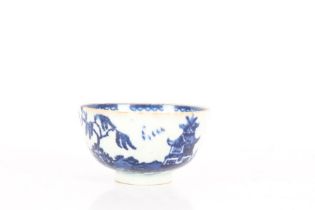 Lowestoft porcelain tea bowl decorated in the pagoda and fisherman pattern, (AF), 7.5cm diameter,