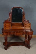 Victorian mahogany duchess dressing table, the swing mirror above an arrangement of six drawers