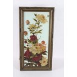 Edwardian painting on porcelain, of oblong form, depicting flowers, housed in a wooden frame, 64cm