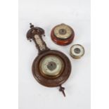 Late Victorian carved barometer, together with a brass barometer and another wooden example (3)