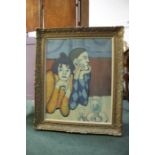 After Pablo Picasso, The Two Saltimbanques, large oleograph on canvas, housed in a gilt frame,