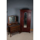 Edwardian mahogany inlaid single door wardrobe, and three drawer dressing chest (2)