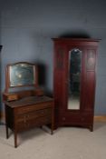 Edwardian mahogany inlaid single door wardrobe, and three drawer dressing chest (2)