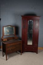 Edwardian mahogany inlaid single door wardrobe, and three drawer dressing chest (2)