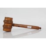 Large 19th Century treen gavel, with turned head and handle, 34cm long