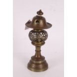 19th Century Chinese brass incense burner, modelled as a pagoda, 25cm high