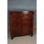 Victorian mahogany chest of drawers, fitted two short over three long drawers, flanked by scroll