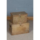 Two pine storage boxes, the larger with carrying handles, 55cm and 44cm wide (2)