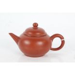 Chinese terracotta teapot, of bulbous form, plain body, character marks to base and QF collection