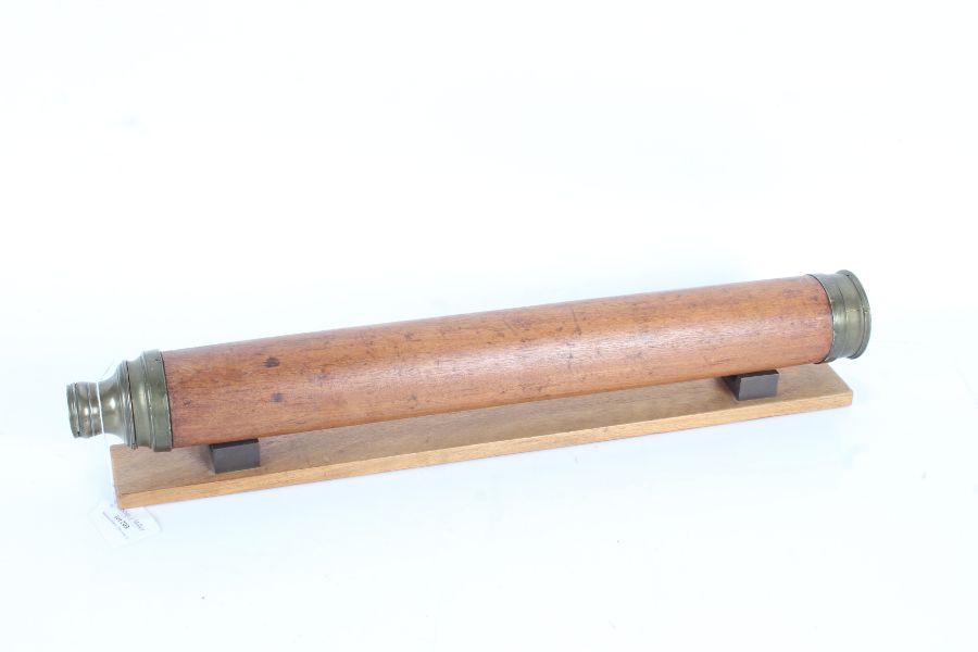 Mahogany and brass mounted telescope, 53cm long, with stand (2)