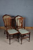 Pair of Edwardian mahogany and inlaid side chairs, together with a pair of Victorian walnut