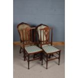 Pair of Edwardian mahogany and inlaid side chairs, together with a pair of Victorian walnut