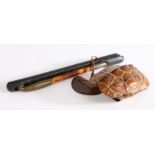 Japanese tobacco box and pipe, the box from a terrapin shell with signed lid, and pipe within the