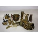 Quantity of various brass, to include horse brasses, trays, ornaments, jugs, vases, small gong etc.,