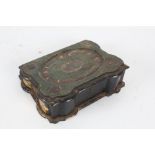 Victorian papier mache writing box, the hinged lid (AF) with gilded decoration opening to reveal a