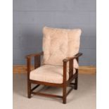 1920's/30's oak adjustable armchair, having adjustable back rest and slatted armrests, 60cm wide
