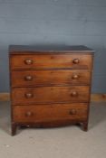 19th century mahogany and ebony strung chest of drawers, fitted four long graduating drawers