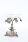 Silver plated table centrepiece modelled as a palm tree, raised on a rococo scroll cast base, 23cm