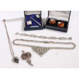 Collection of silver jewellery to include, modernist bracelet, necklace and pendant, silver and