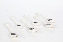 Set of six Victorian silver teaspoons, London 1847, maker Robert Wallis, the fiddle pattern