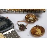 Collection of jewellery to include 9 carat gold dress ring AF, wristwatches Casio Timex Rotary