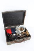 Quantity of wristwatches and costume jewellery, housed in a wooden box